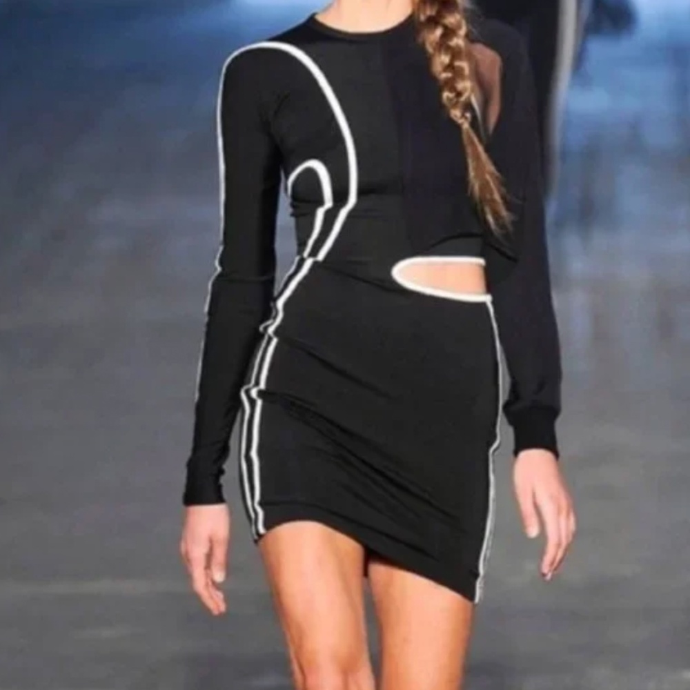 Alexander Wang Long Sleeve Black and white Body con Dress w/ White Piping size 2